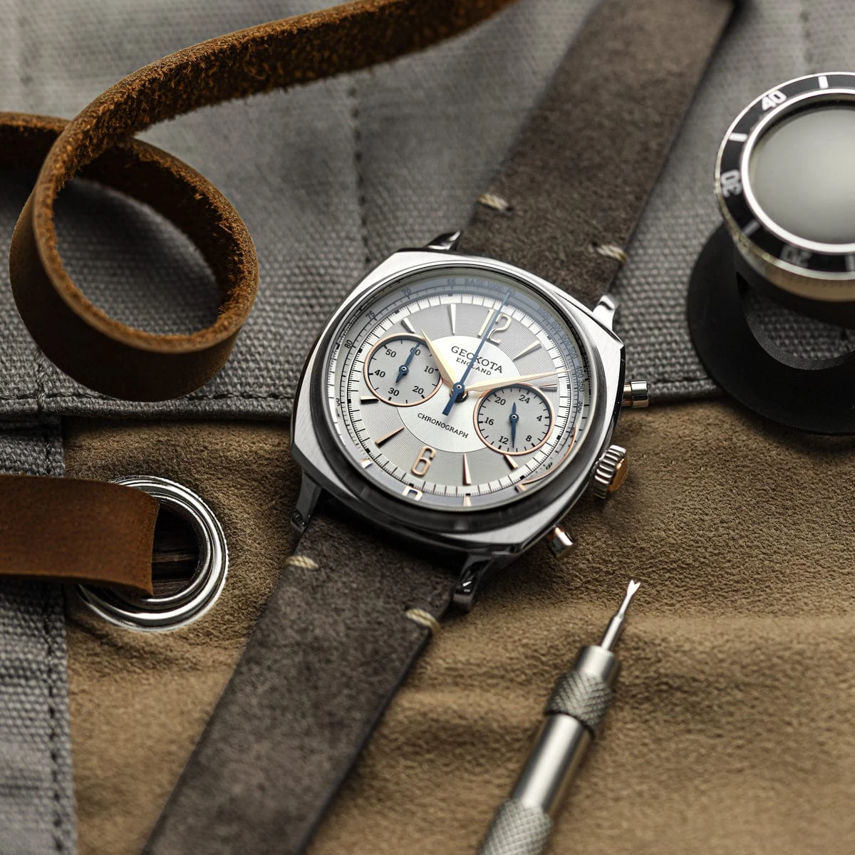 Stanway Vintage V-Stitch Conceria Opera Suede Dress Watch Strap - Blue - Image 9