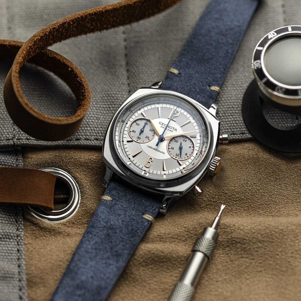 Stanway Vintage V-Stitch Conceria Opera Suede Dress Watch Strap - Brown - Image 8