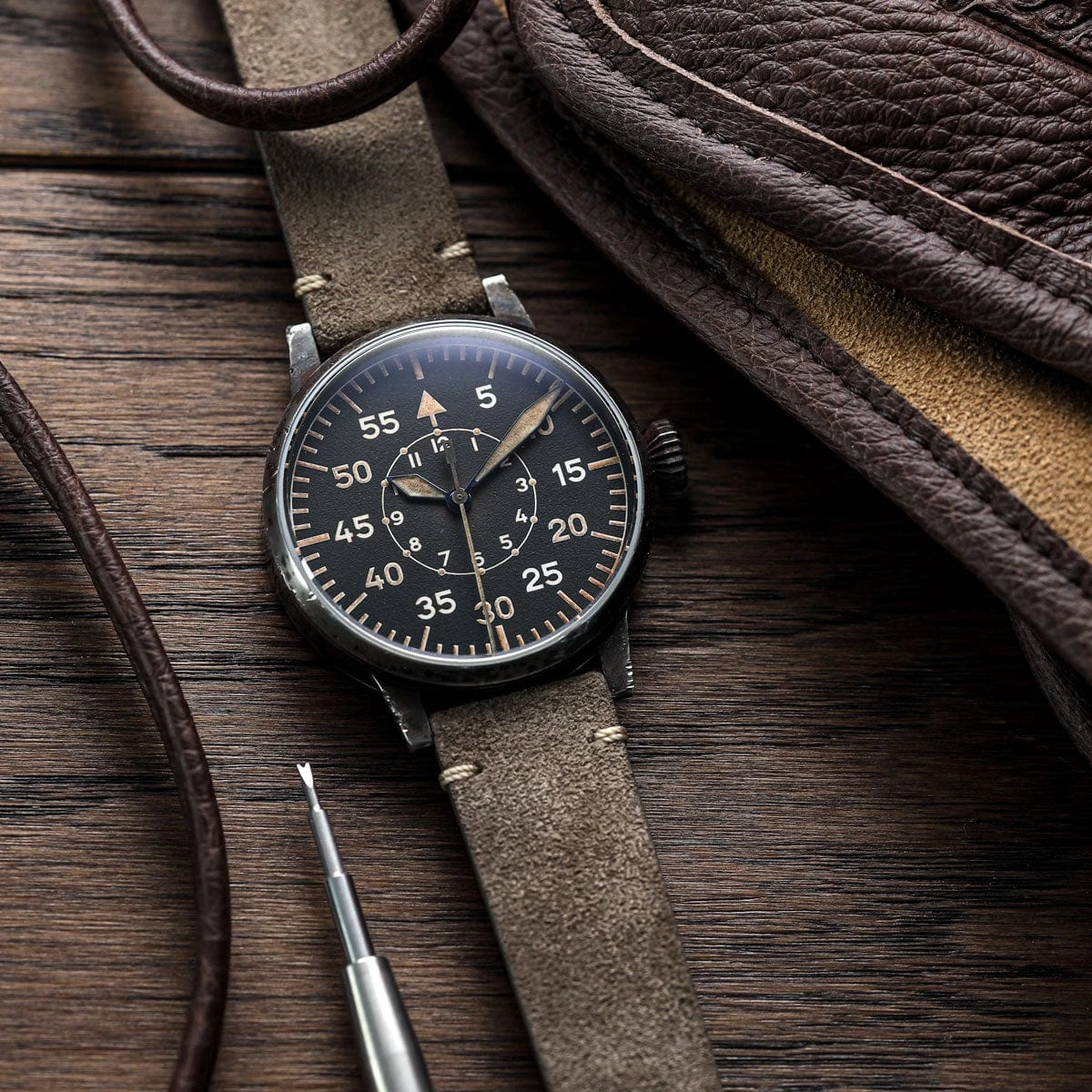 Stanway Vintage V-Stitch Conceria Opera Suede Dress Watch Strap - Brown - Image 3