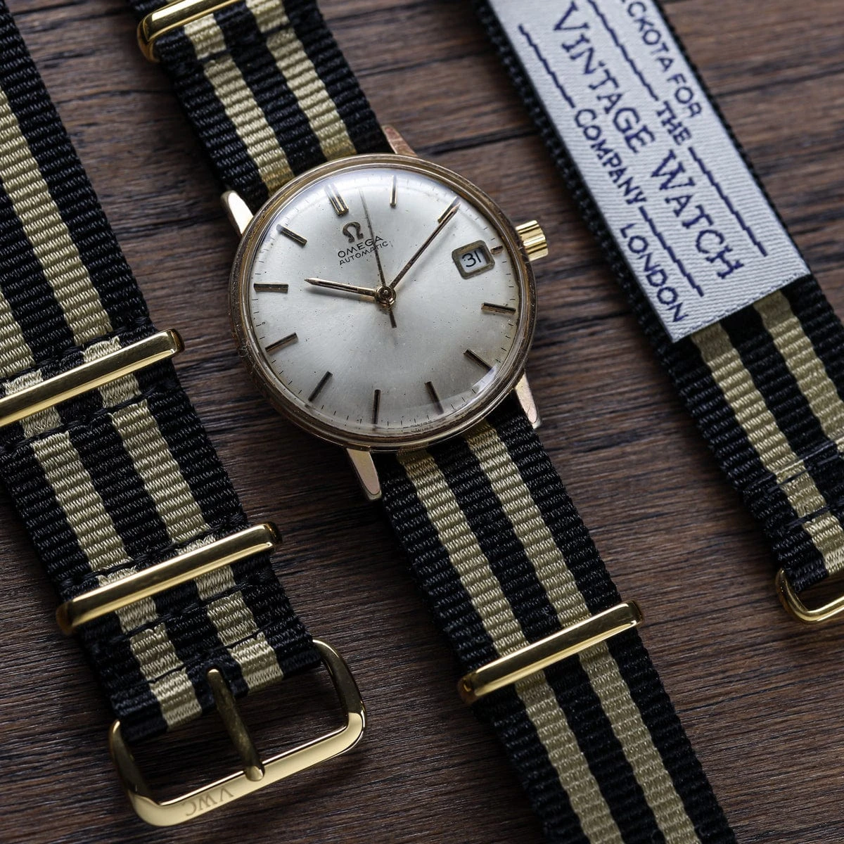 The Vintage Watch Company Military Watch Strap - Black & Gold / Gold - Image 3