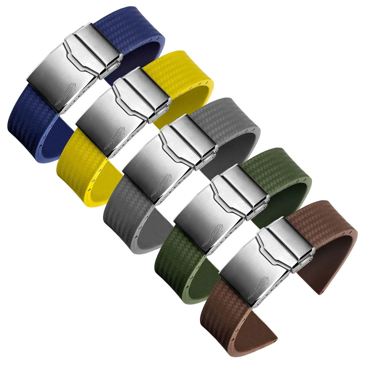 WatchGecko 400 (MKII) Italian Rubber Divers Watch Strap - Navy Blue - Brushed Buckle - Image 3