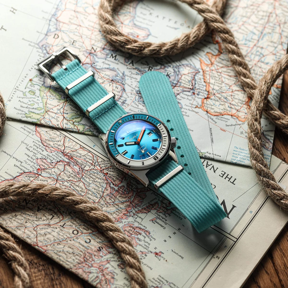 WatchGecko Ridge British Military Watch Strap - Turquoise Blue - Image 2