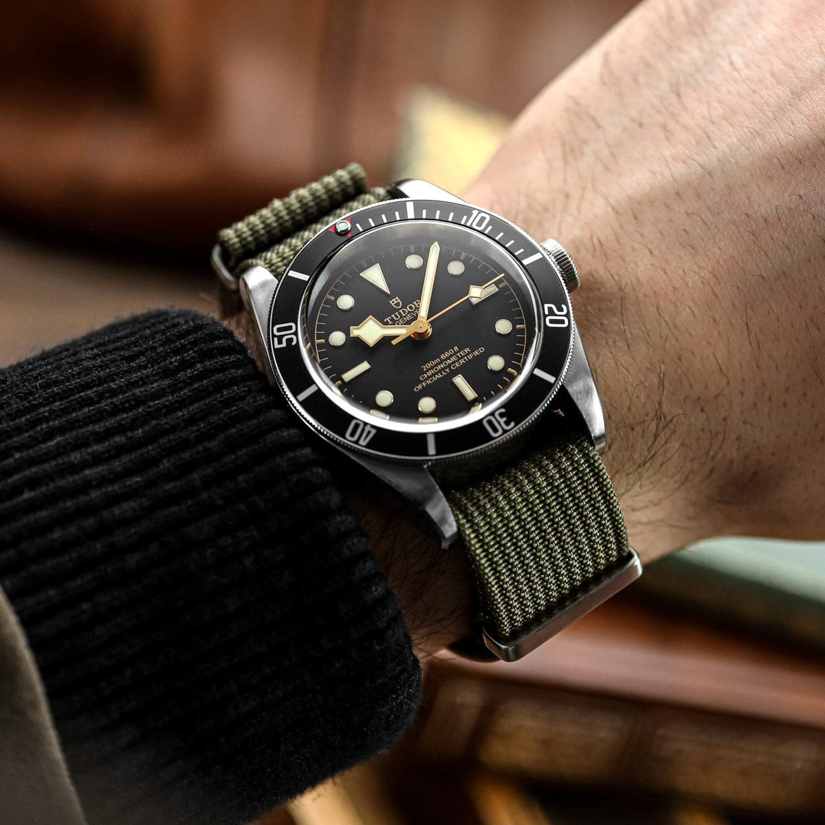 WatchGecko Ridge Military Nylon Watch Strap - Black & Beige - Image 11