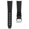 WatchGecko Curved Ends Black Rubber Watch Strap - Brushed Buckle