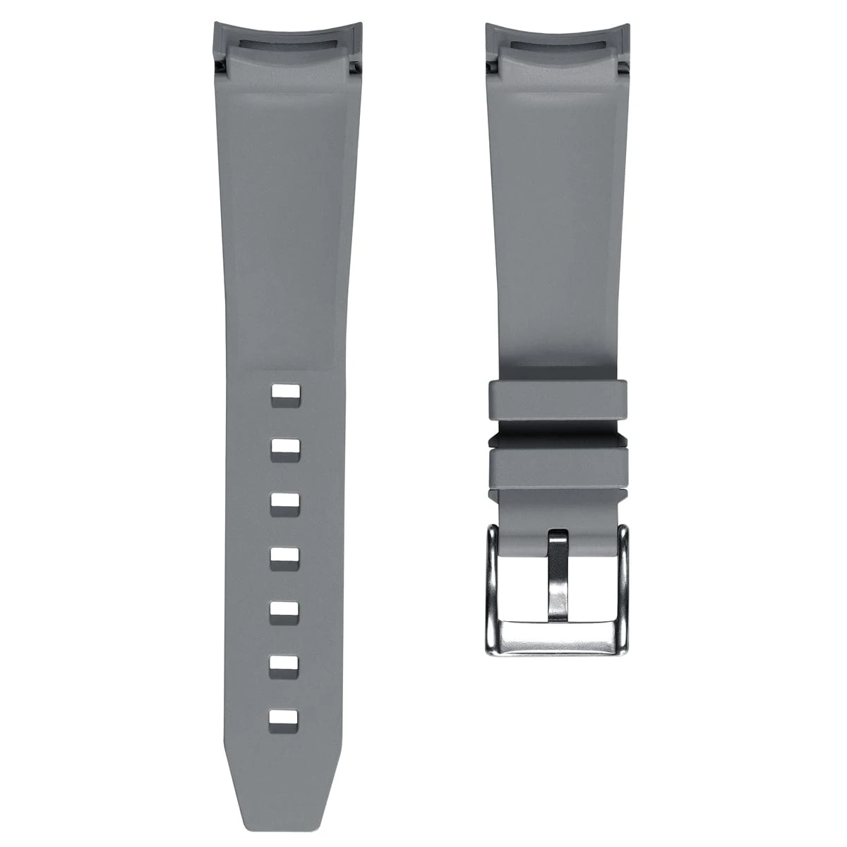 WatchGecko Curved Ends Grey Rubber Watch Strap - Brushed Buckle - Image 3