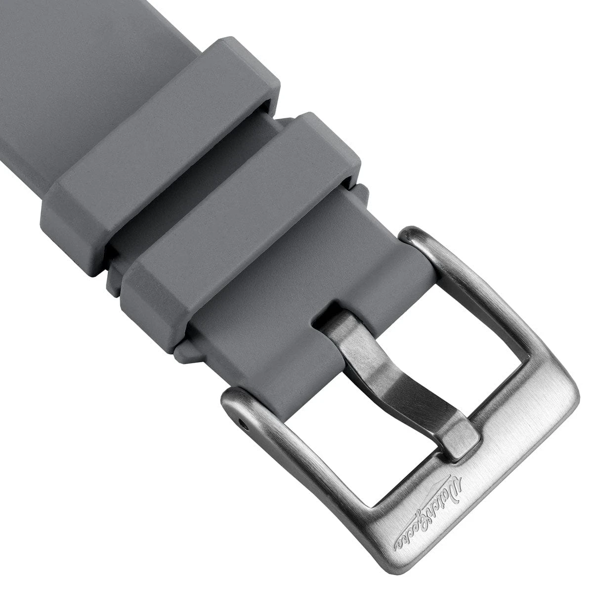 WatchGecko Curved Ends Grey Rubber Watch Strap - Brushed Buckle - Image 4