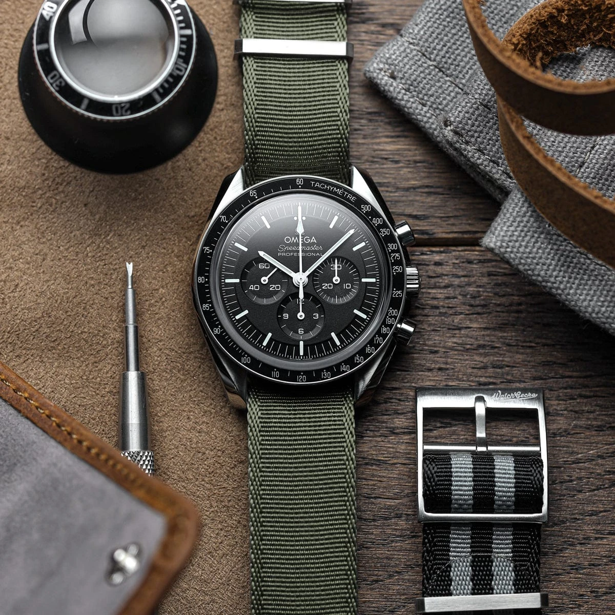 WatchGecko Signature Single Pass Military Nylon Watch Strap - Olive Green - Image 6