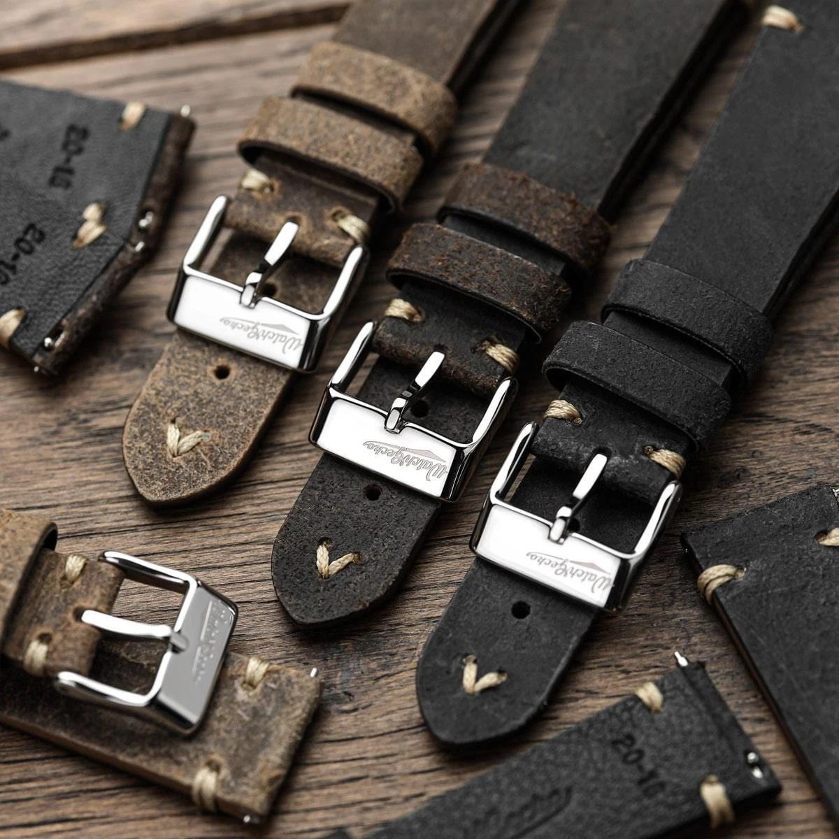 Simple Handmade Distressed Leather Watch Strap - Charcoal - Image 8