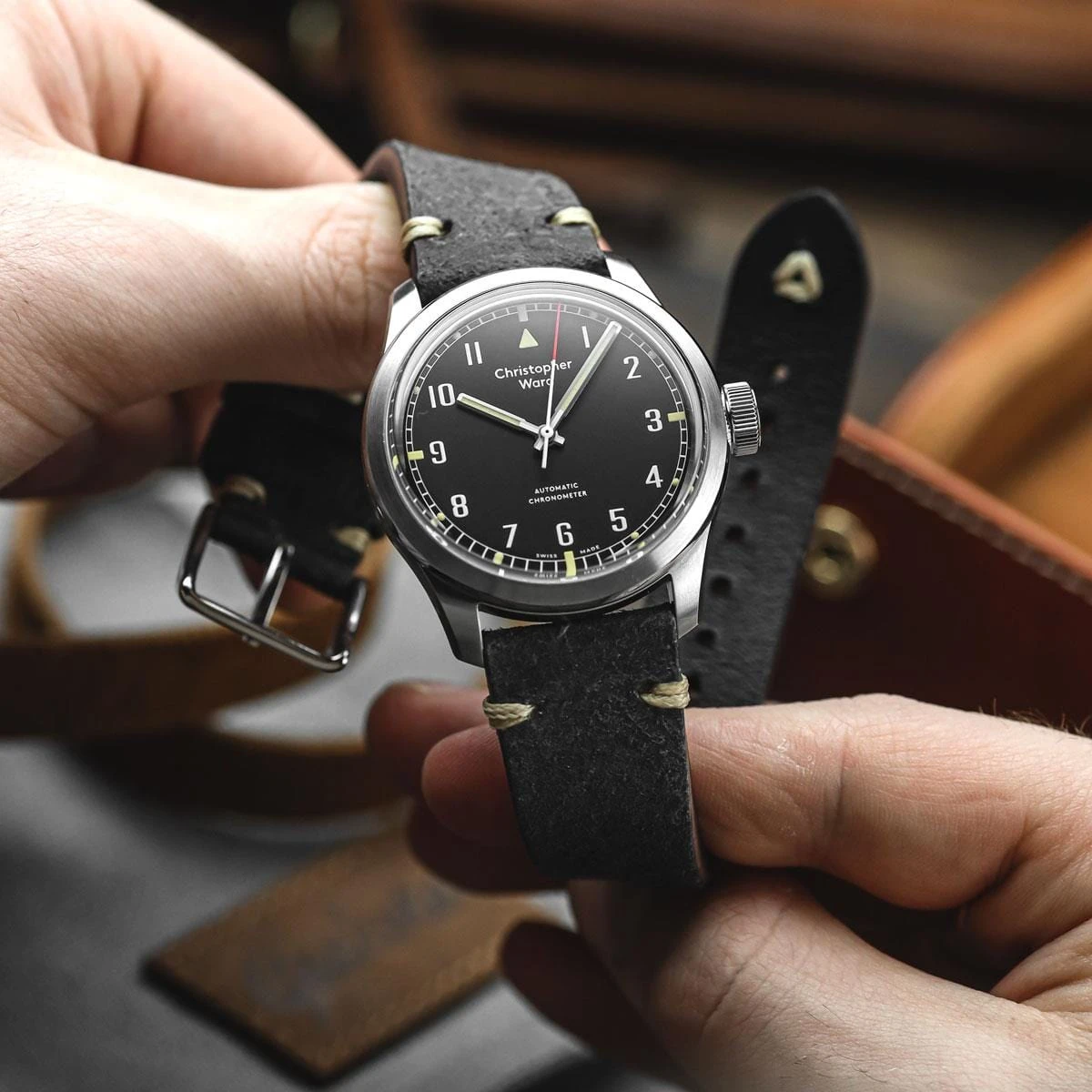 Simple Handmade Distressed Leather Watch Strap - Charcoal - Image 4