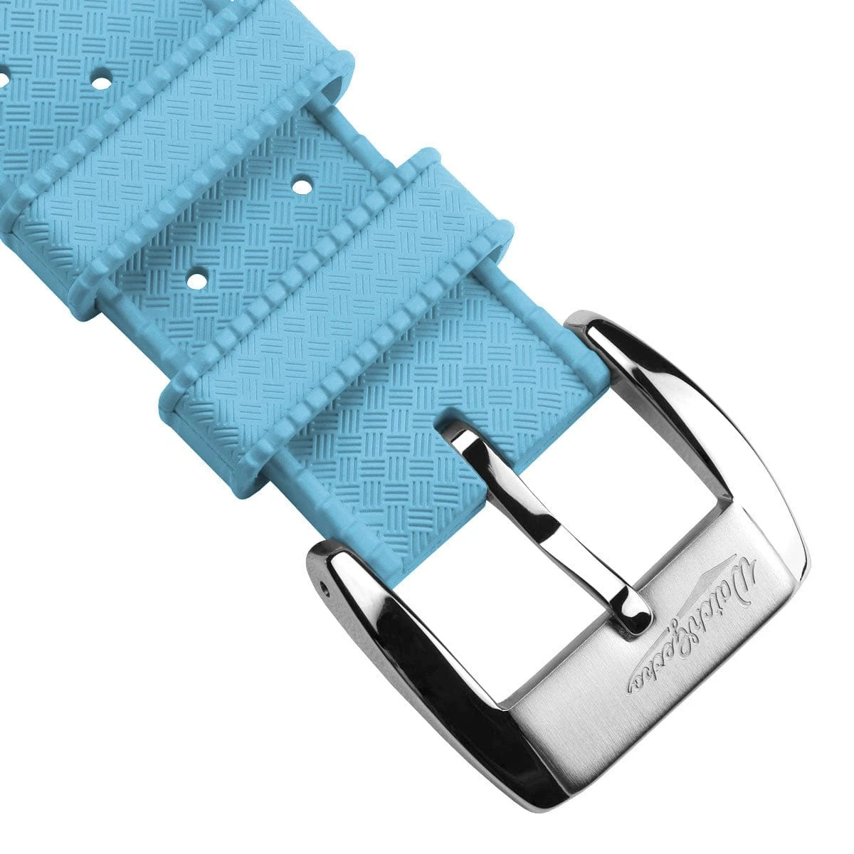 WatchGecko Vintage Tropical Style FKM Rubber Watch Strap - Light Blue - Image 4