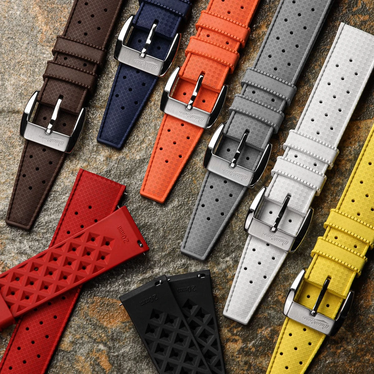 WatchGecko Vintage Tropical Style FKM Rubber Watch Strap - Yellow - Image 6