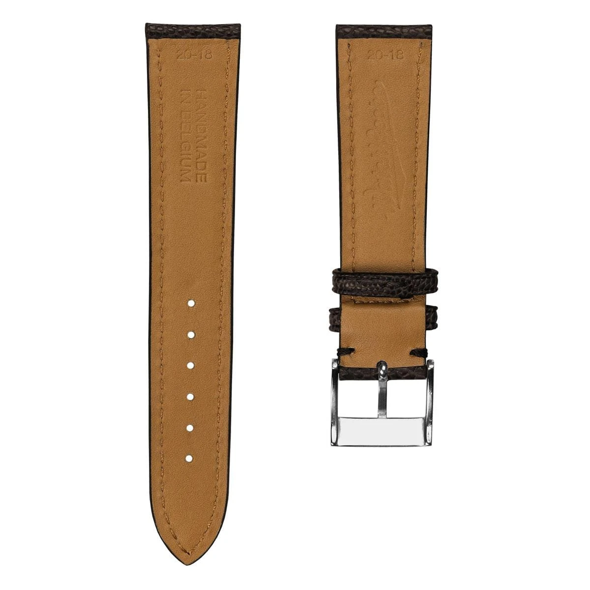 Durbuy Ostrich Leg Handmade Leather Watch Strap - Brown - Image 4