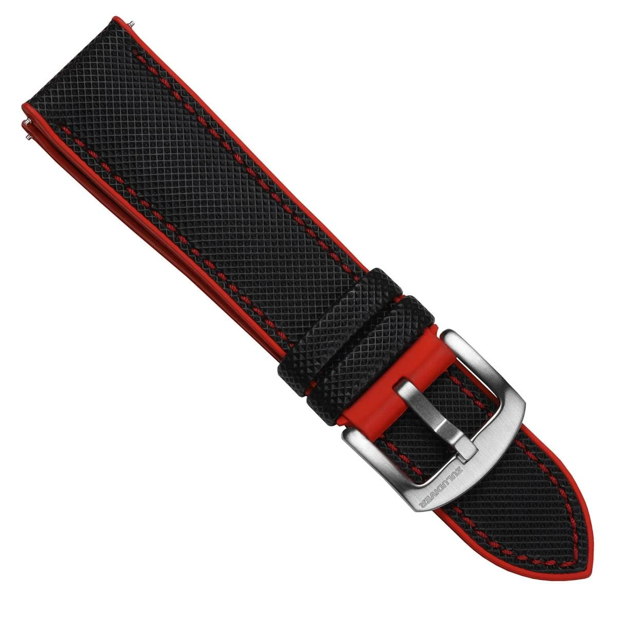 ZULUDIVER Anvil FKM Rubber Watch Strap - Black / Red - Image 5