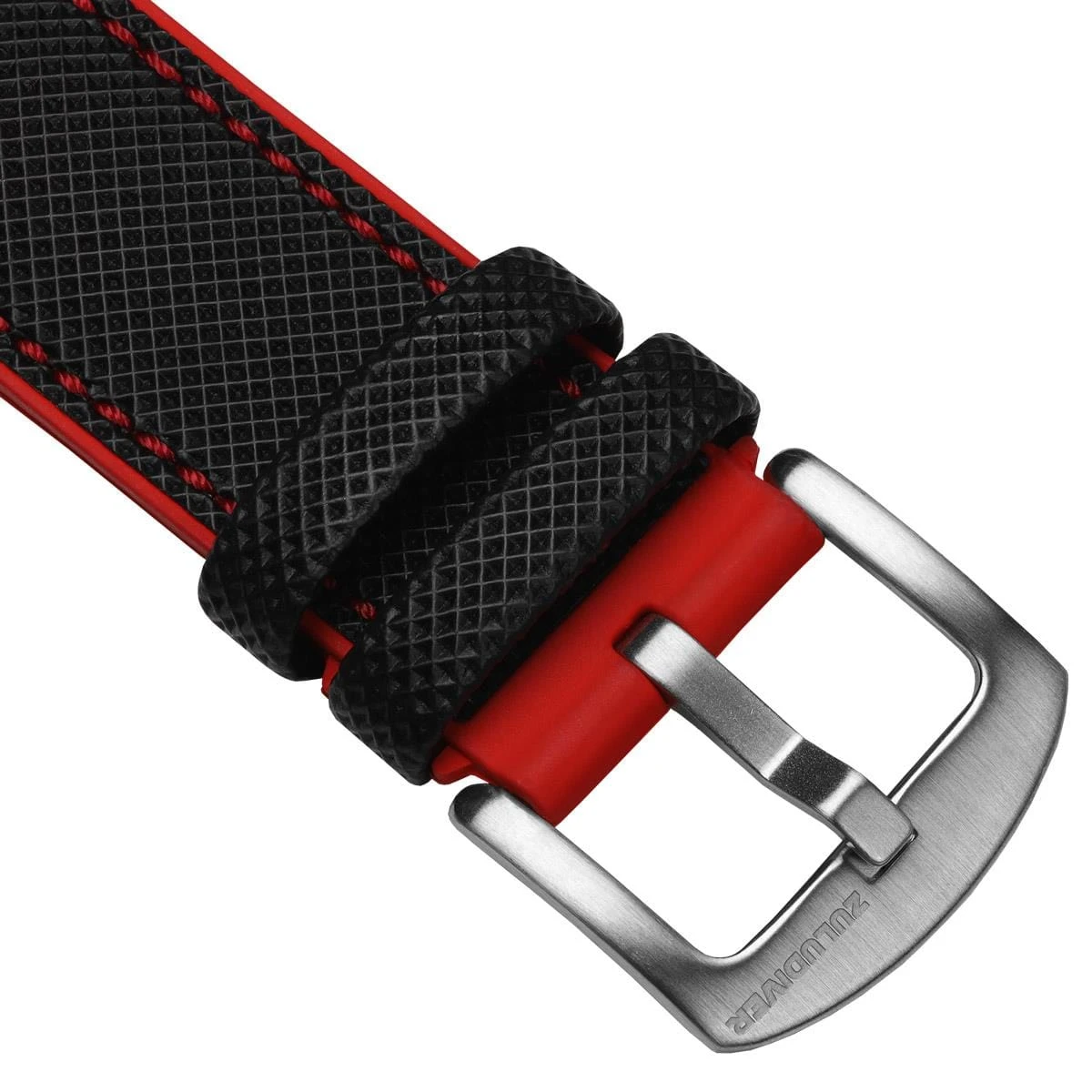 ZULUDIVER Anvil FKM Rubber Watch Strap - Black / Red - Image 7
