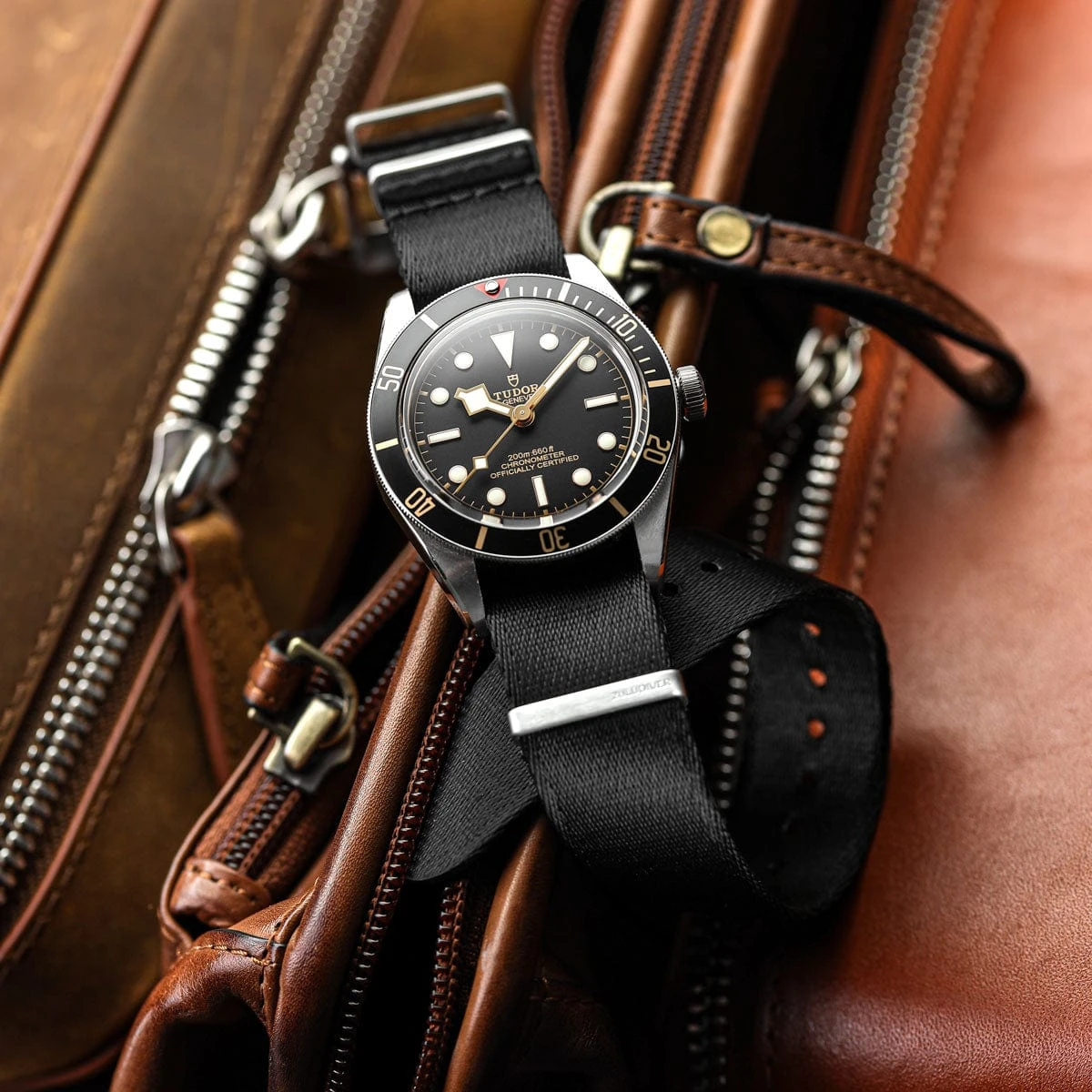 ZULUDIVER 1973 British Military Watch Strap: ARMOURED RECON - Military Black, Polished - Image 2