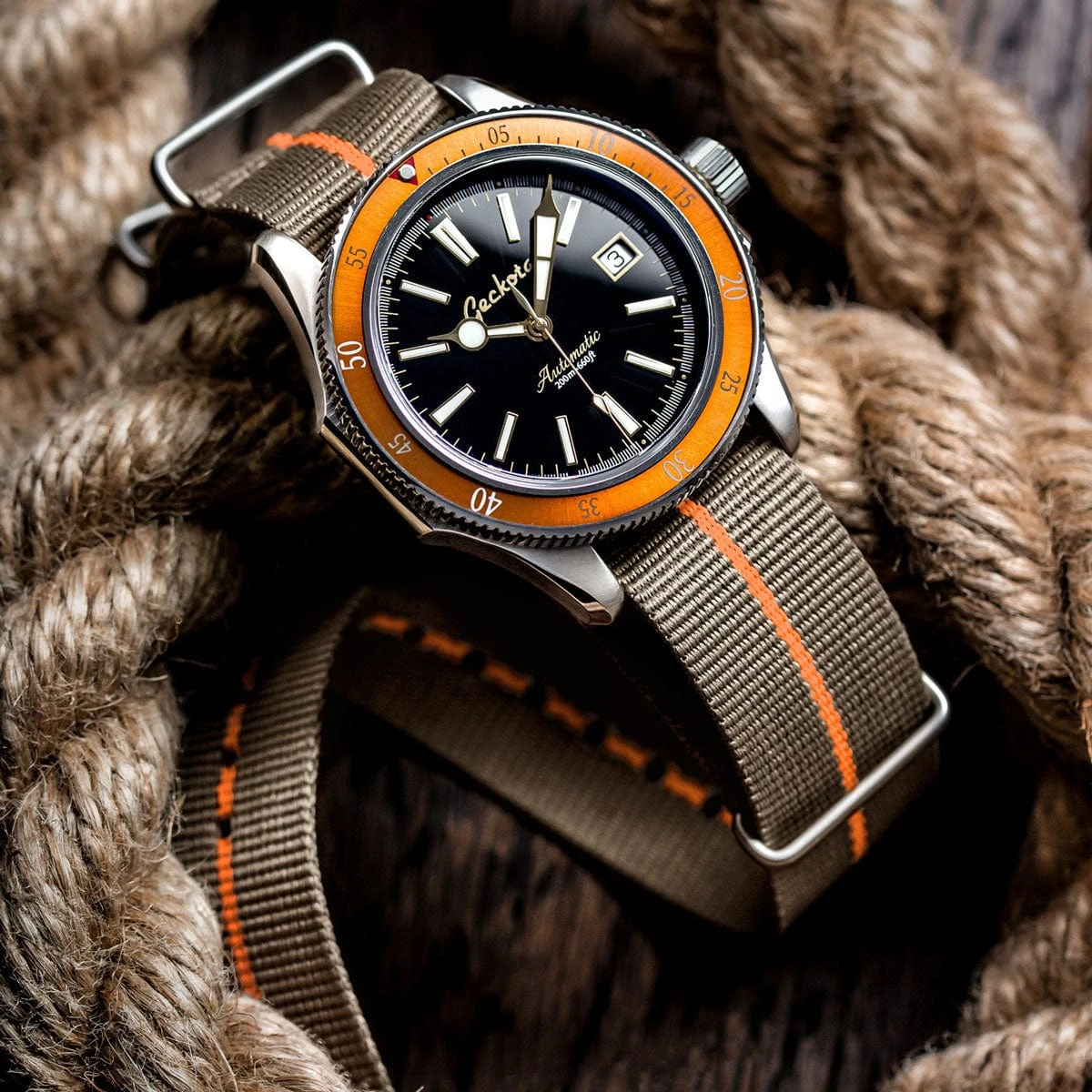 ZULUDIVER 1973 British Military Watch Strap: CADET Marine Nationale - Desert Sand & Orange - Image 4