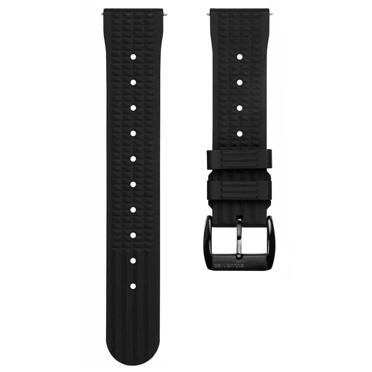 ZULUDIVER Seacroft Waffle FKM Rubber Dive Watch Strap (MkII) - Black - Black Buckle