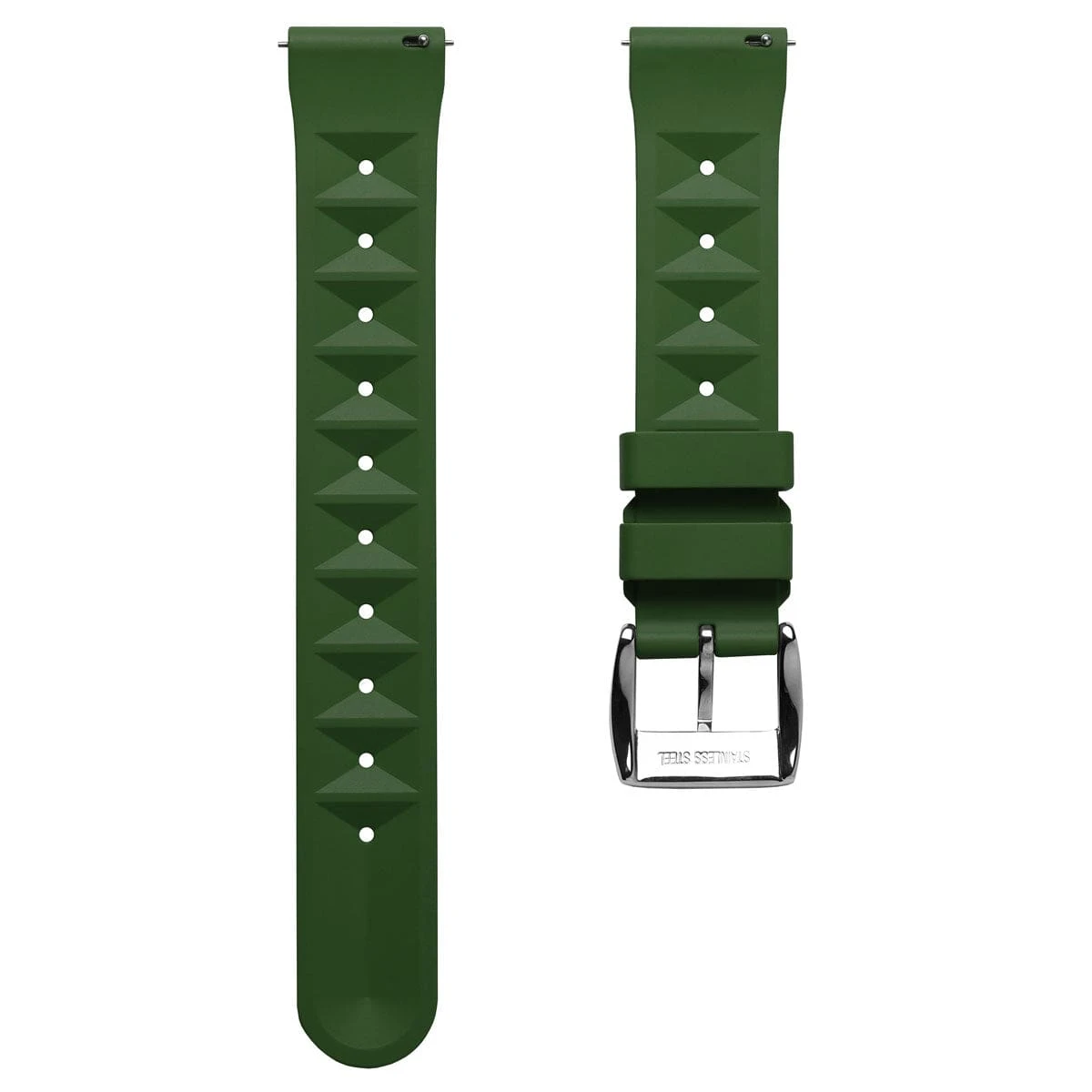 ZULUDIVER Seacroft Waffle FKM Rubber Dive Watch Strap (MkII) - Green - Brushed Buckle - Image 8