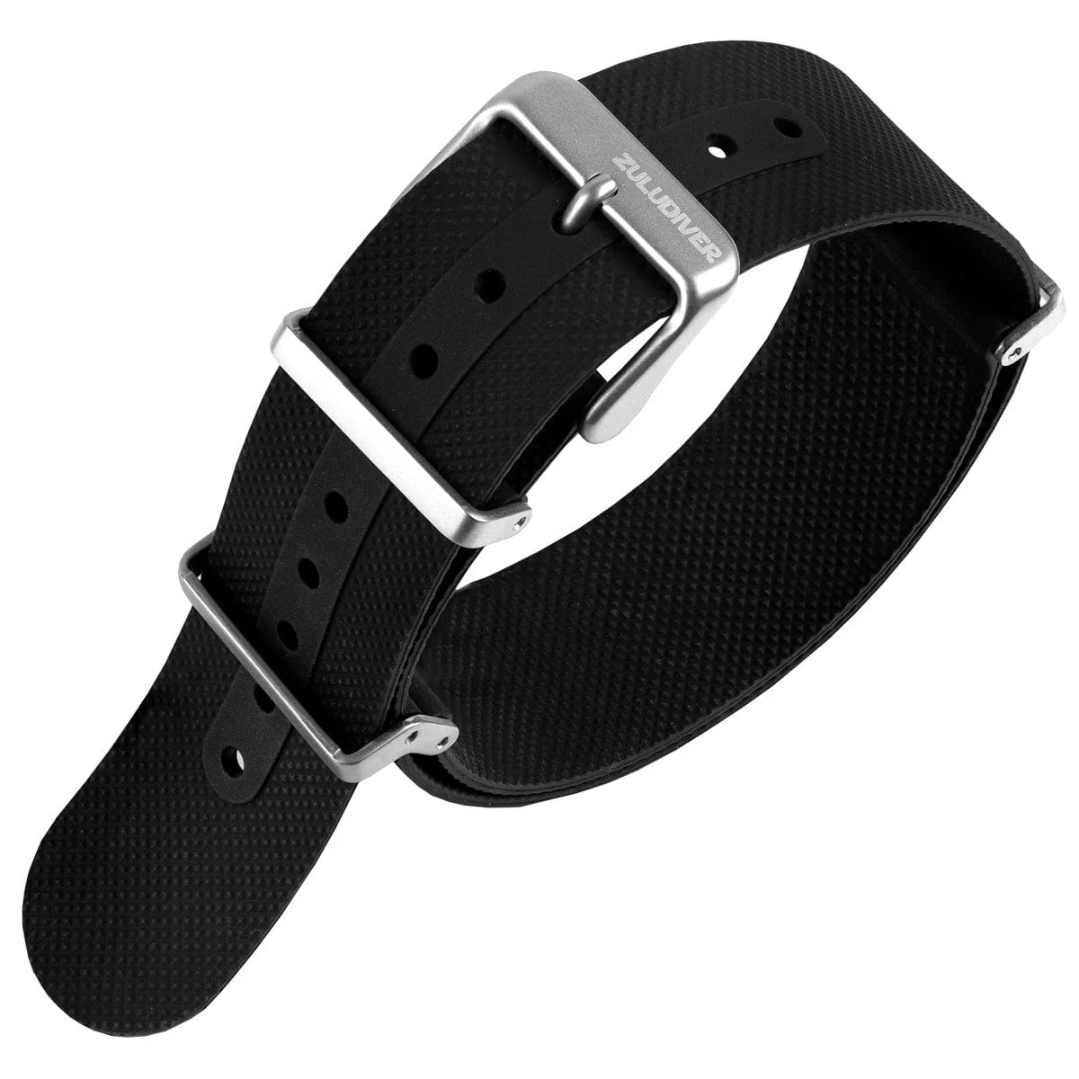 ZULUDIVER Seaton FKM Rubber Military Watch Strap - Black - Brushed Buckles - Image 6