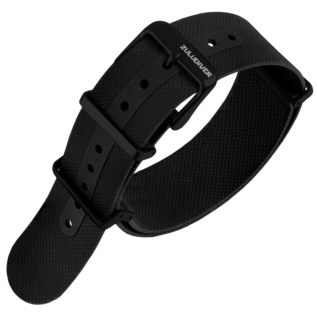 ZULUDIVER Seaton FKM Rubber Military Watch Strap - Black - Polished Buckles - Image 5