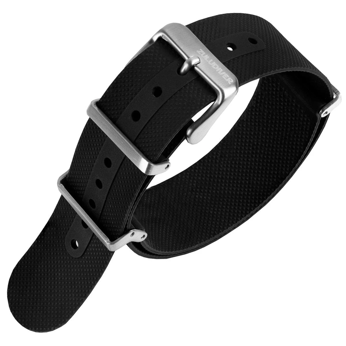 ZULUDIVER Seaton FKM Rubber Military Watch Strap - Black - Polished Buckles - Image 6