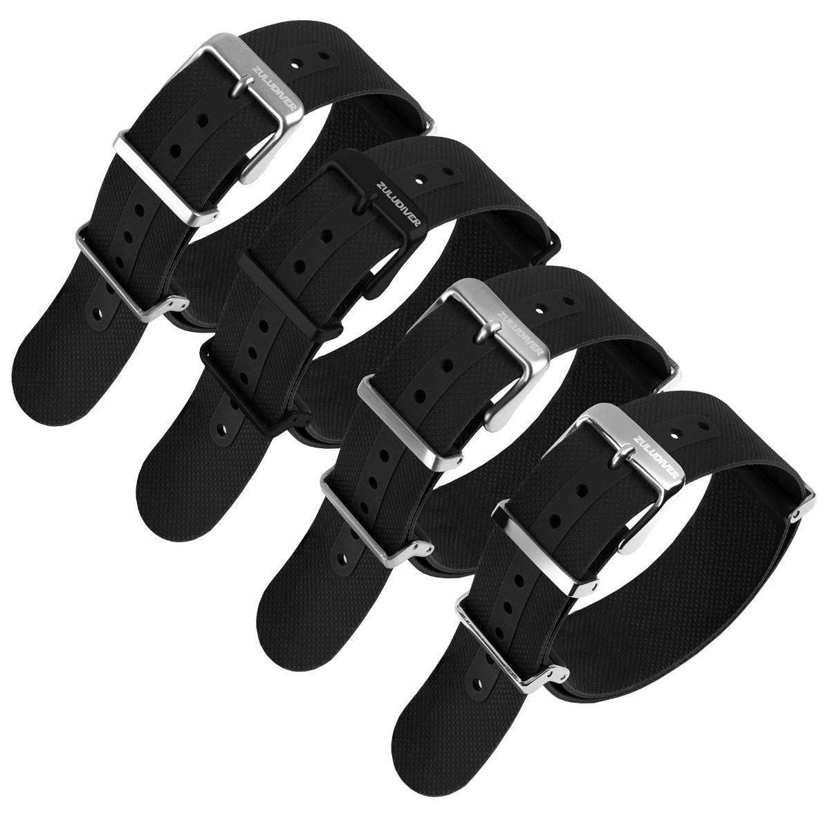 ZULUDIVER Seaton FKM Rubber Military Watch Strap - Black - Polished Buckles - Image 4
