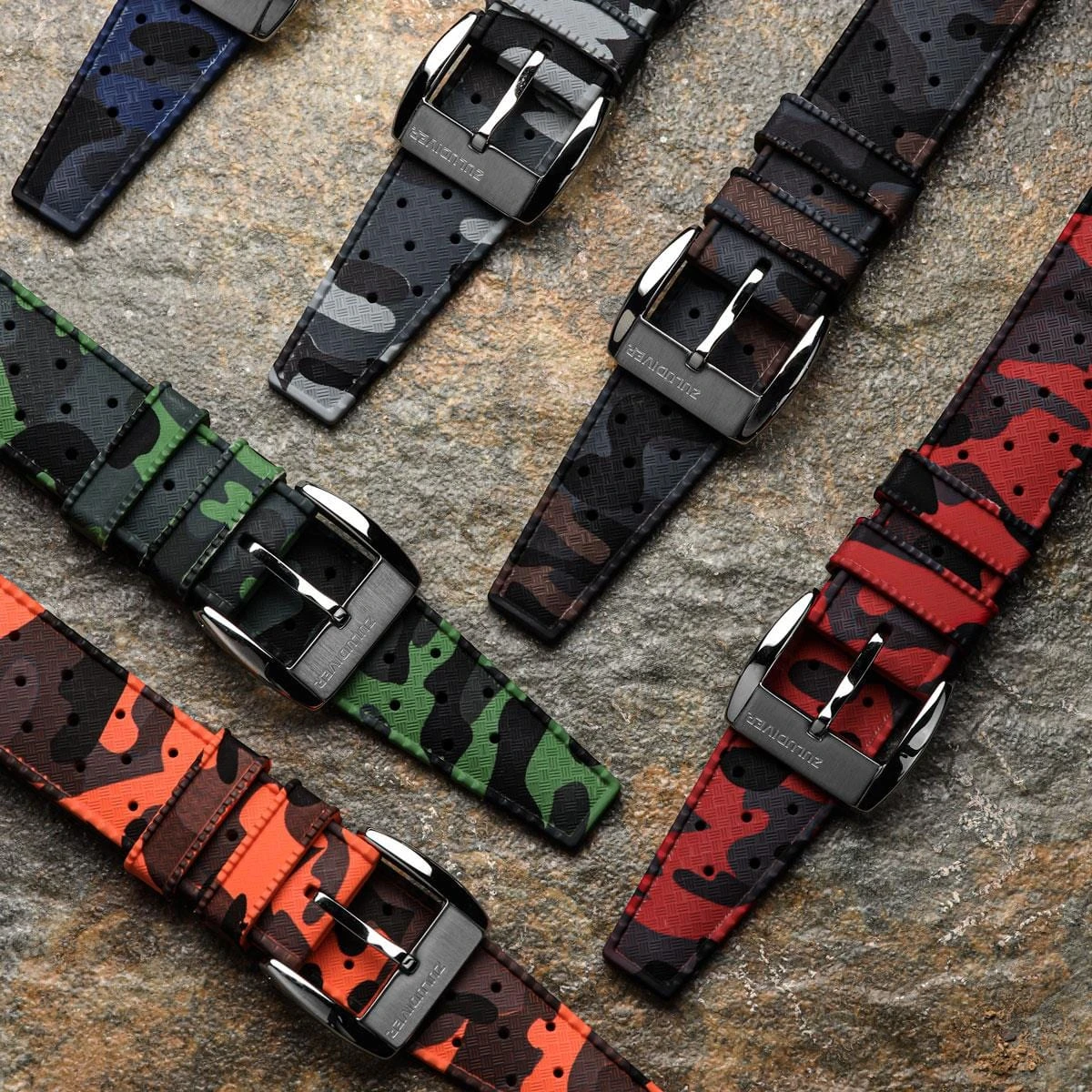 ZULUDIVER Tropic Style FKM Rubber Watch Strap - Camouflage Blue - Image 6