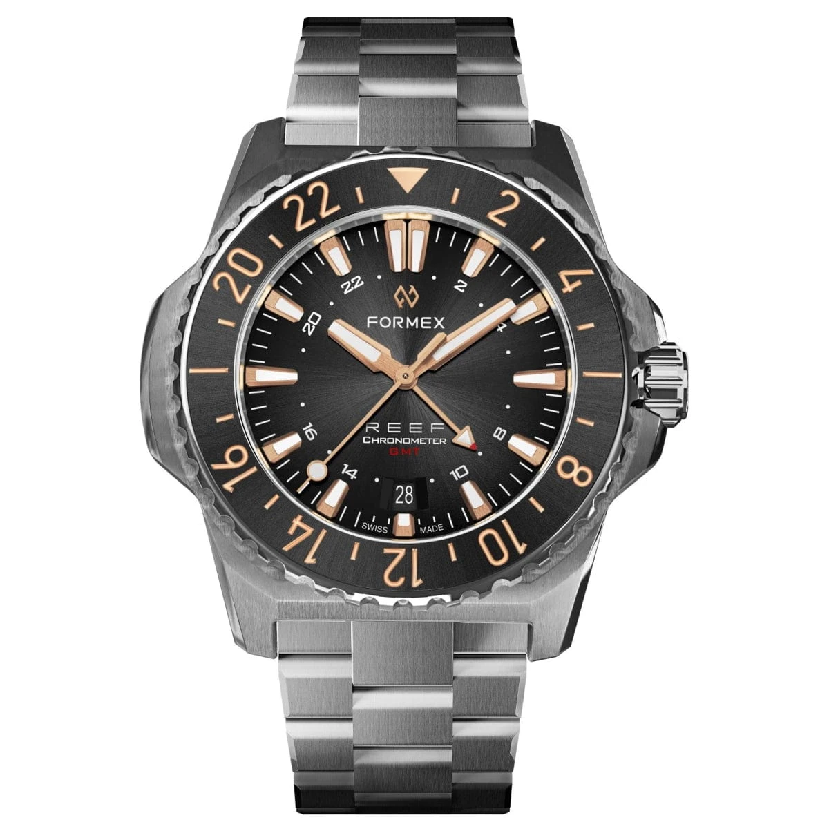 FORMEX REEF GMT - Black Dial With Rose Gold Elements - Stainless Steel Bracelet