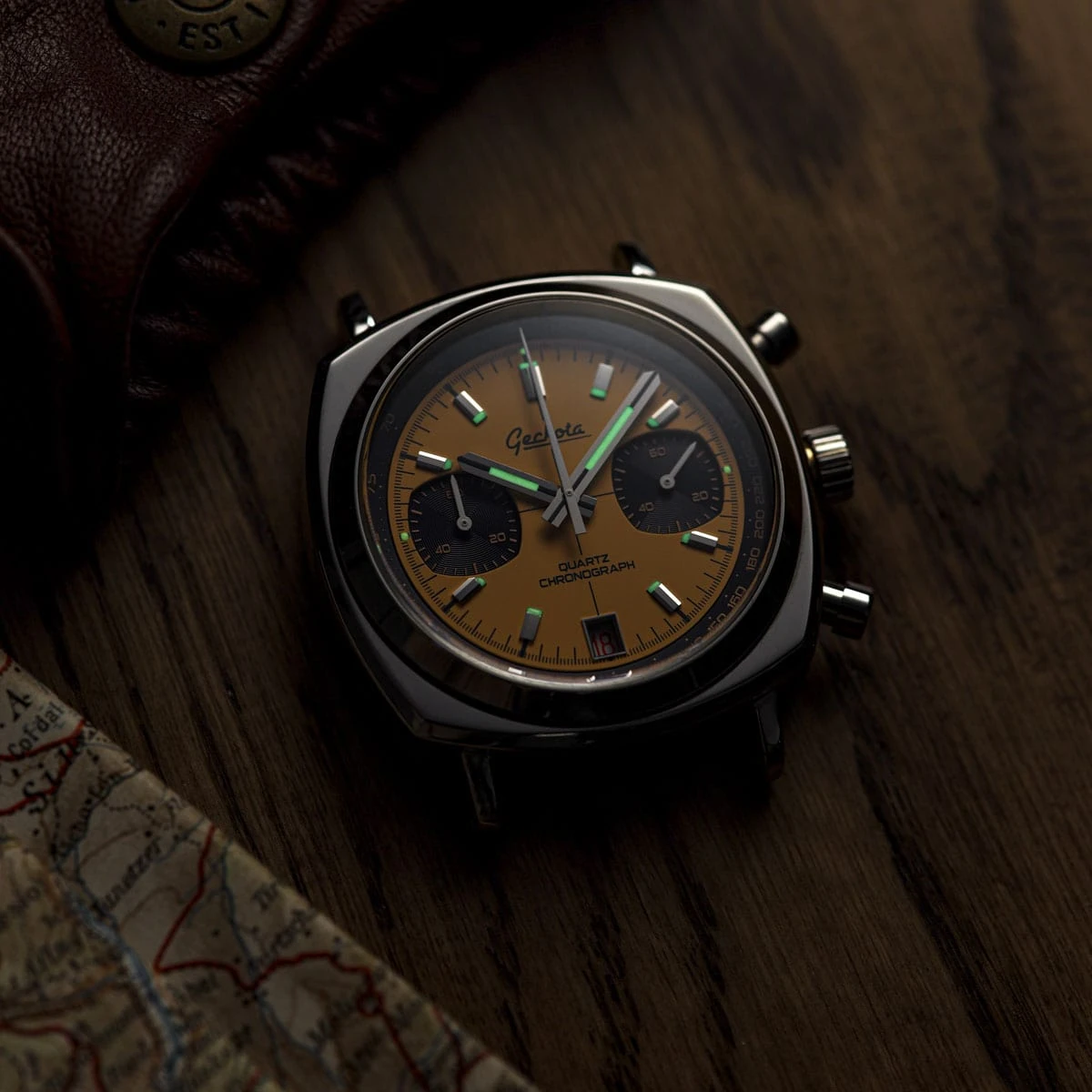 Geckota Chronotimer Chronograph Watch Yellow Racing Dial - Image 10