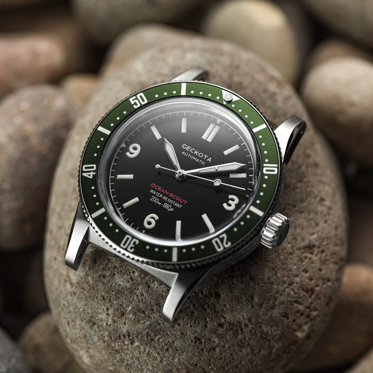 Geckota Ocean-Scout Dive Watch - Emerald Green - Black Nylon Strap - Image 5