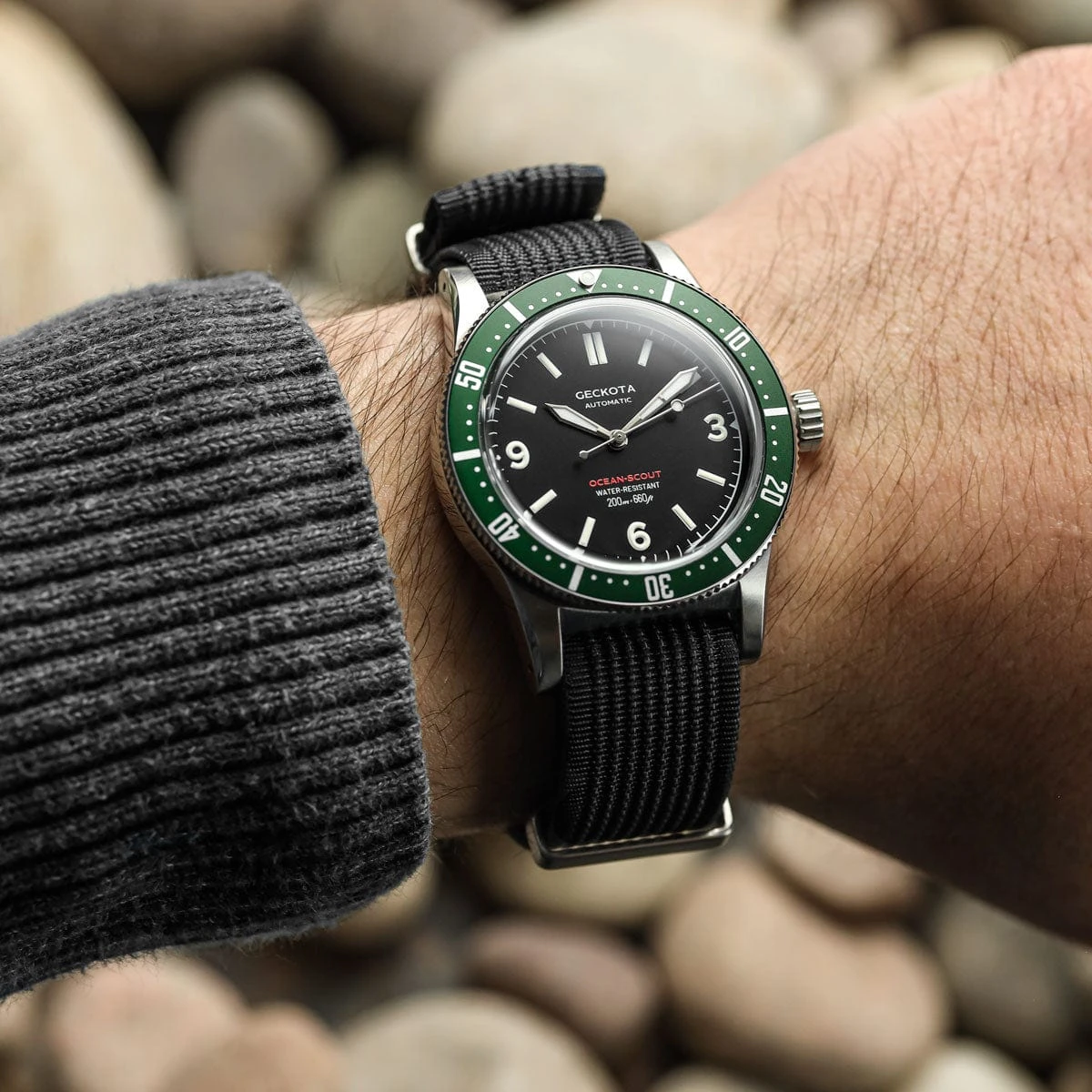 Geckota Ocean-Scout Dive Watch - Emerald Green - Black Nylon Strap - Image 2