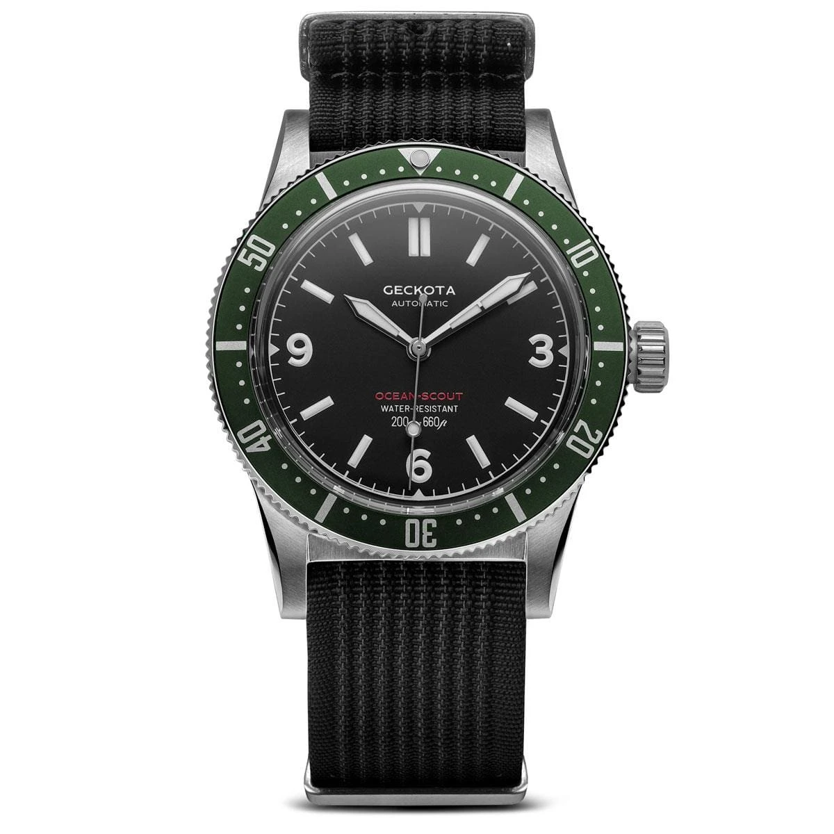 Geckota Ocean-Scout Dive Watch - Emerald Green - Black Nylon Strap