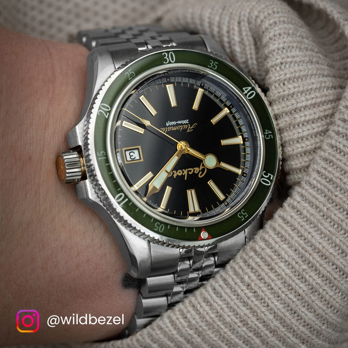 Geckota Sea Hunter Automatic Diver's Watch - Green Bezel - Image 4