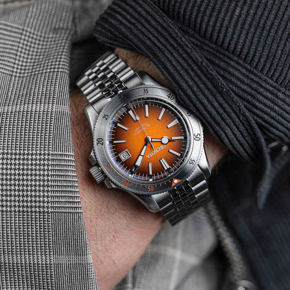 Geckota Sea Hunter Automatic Diver's Watch Steel Edition - Orange Dial - Image 2
