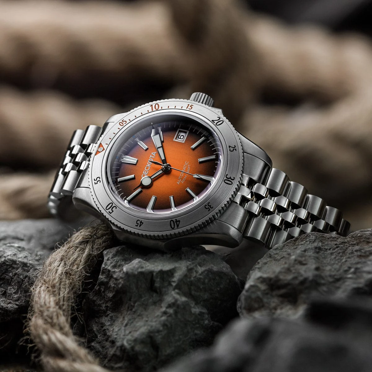 Geckota Sea Hunter Automatic Diver's Watch Steel Edition - Orange Dial - Image 3