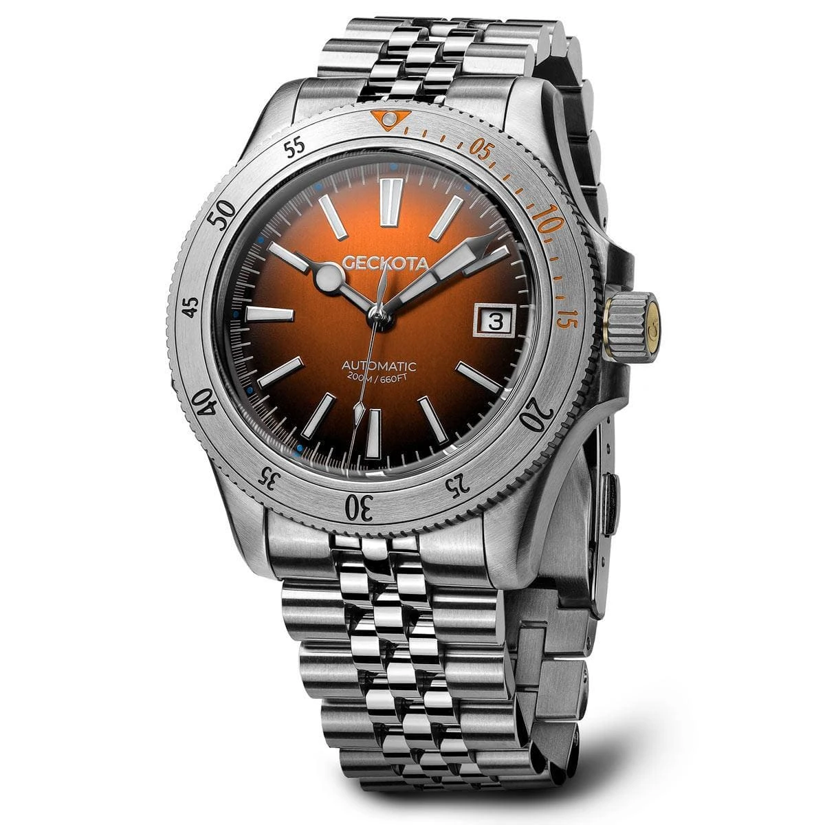 Geckota Sea Hunter Automatic Diver's Watch Steel Edition - Orange Dial - Image 9