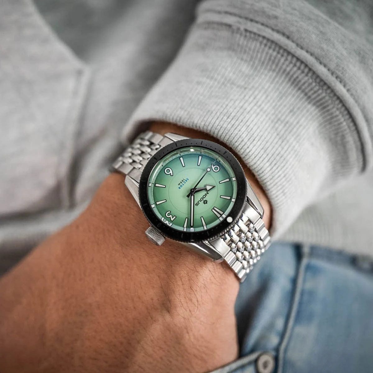 Nodus Sector Dive Automatic Watch - Seafoam Dial - Steel Bezel - Image 5