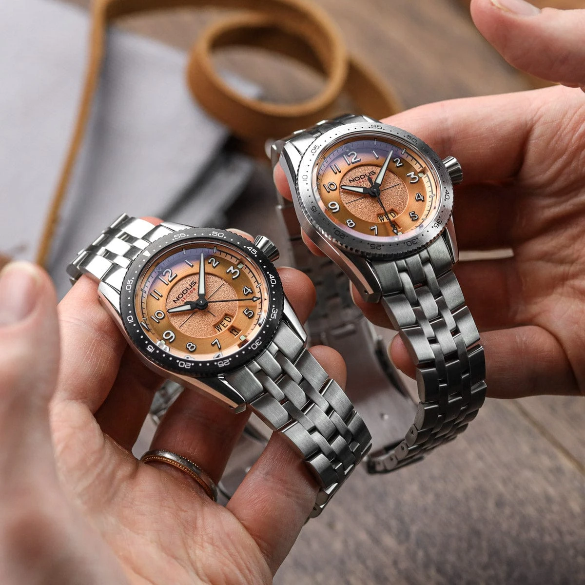 Nodus Sector Pilot Automatic Watch - Flyer Salmon - Stainless Steel Bezel - Image 2