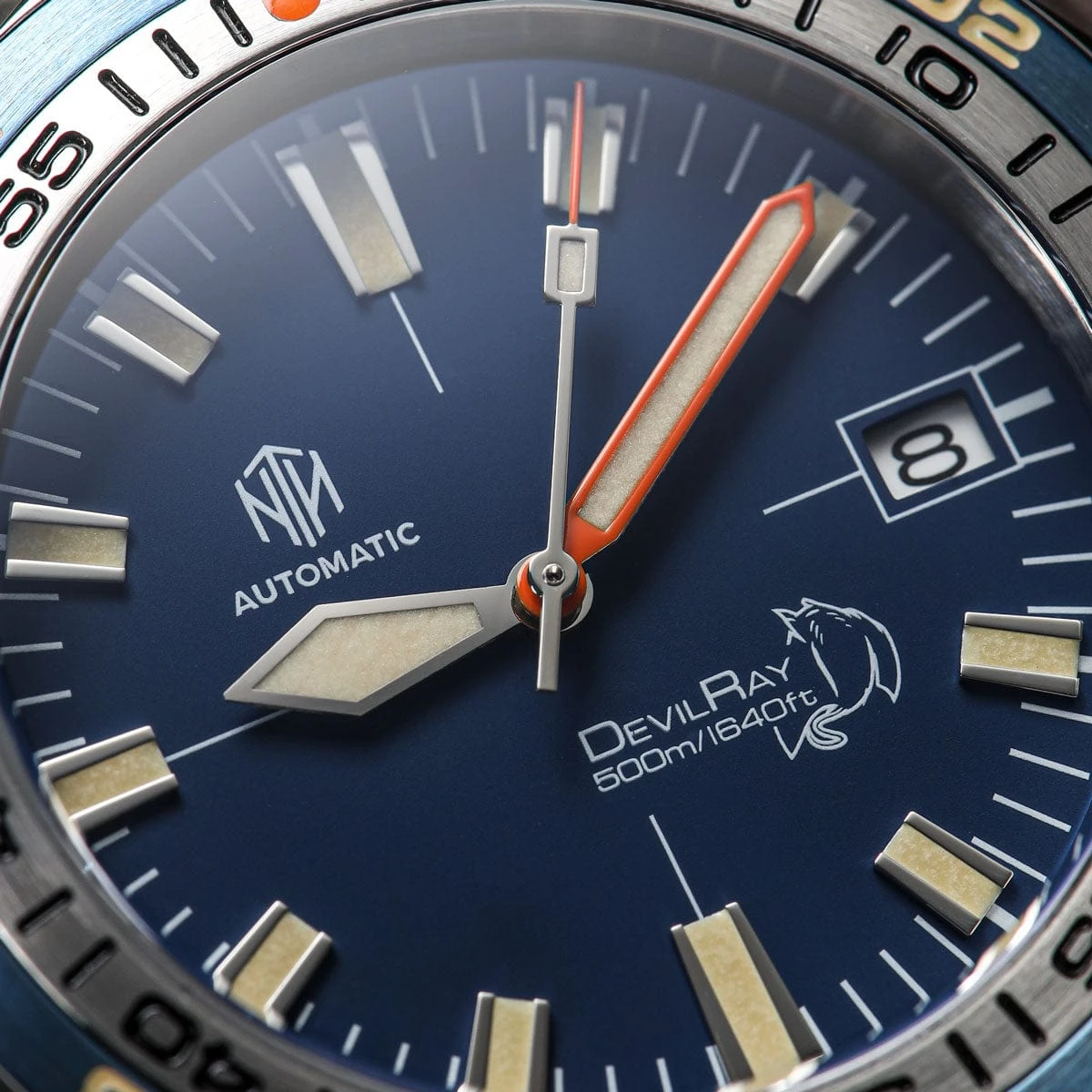 NTH DevilRay Dive Watch - Vintage Blue - Leather Strap - WatchGecko Exclusive - Image 2