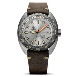 NTH DevilRay Dive Watch - Vintage Silver - Leather Strap - WatchGecko Exclusive
