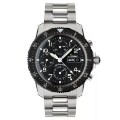 Sinn 103 St Pilot Chronograph Automatic Watch - Black Dial - Solid Bracelet