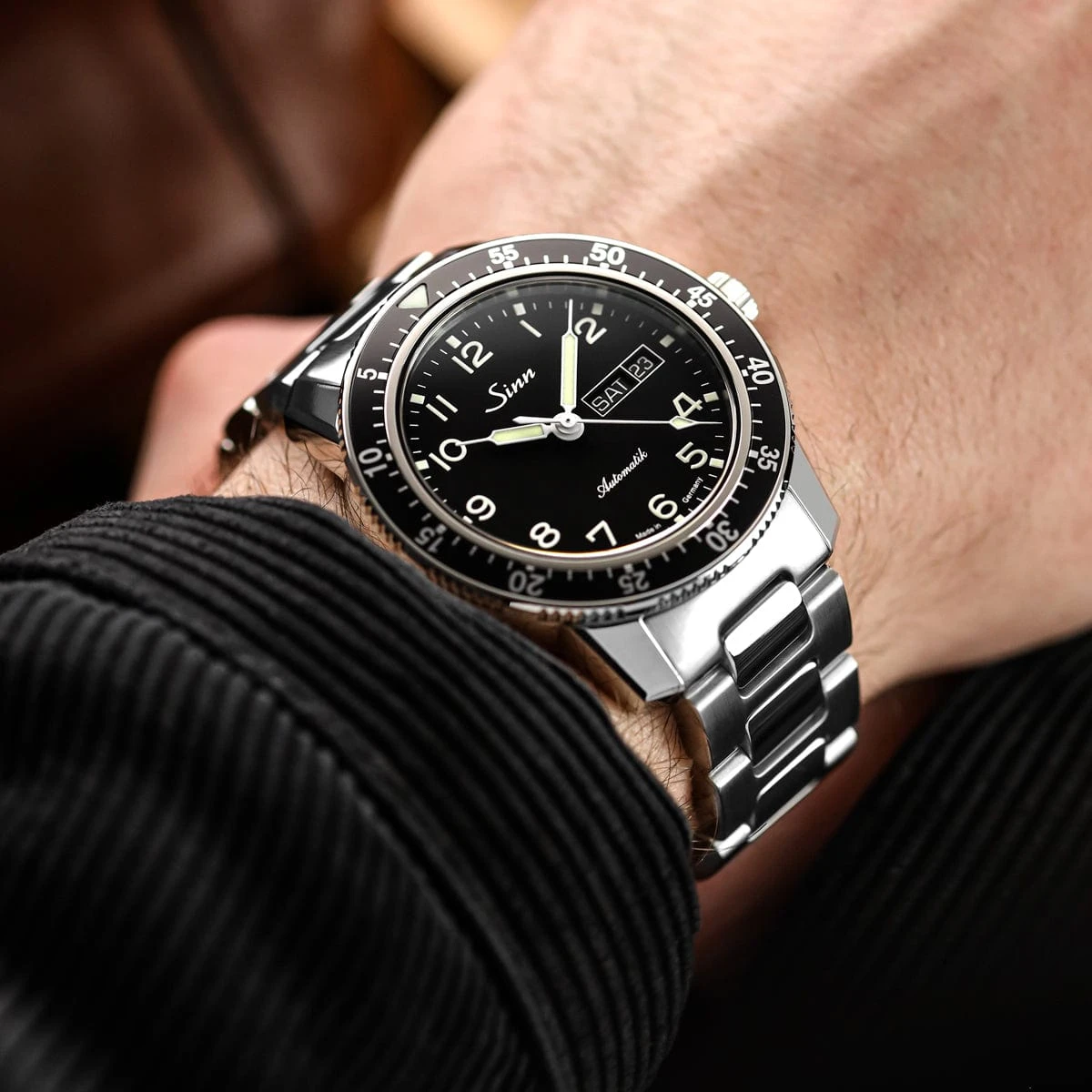 Sinn 104 St Sa A Pilots Watch - Black Arabic Dial - Solid Bracelet - Image 2